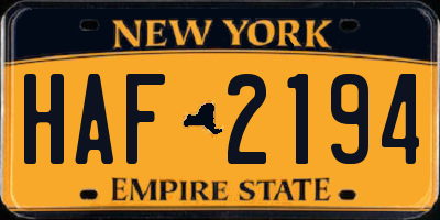 NY license plate HAF2194