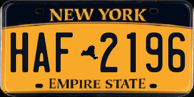 NY license plate HAF2196
