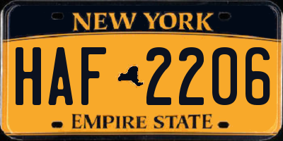 NY license plate HAF2206