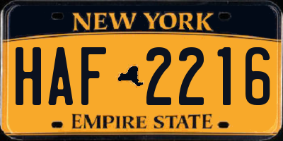 NY license plate HAF2216