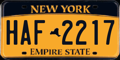 NY license plate HAF2217