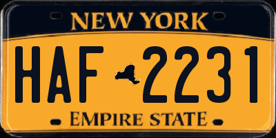 NY license plate HAF2231