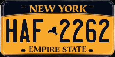 NY license plate HAF2262