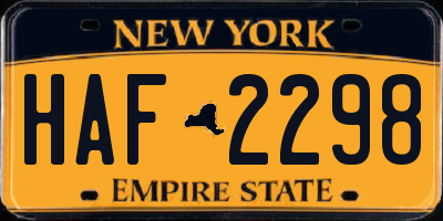 NY license plate HAF2298