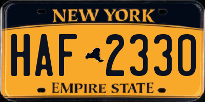 NY license plate HAF2330