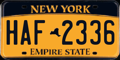 NY license plate HAF2336