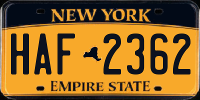 NY license plate HAF2362