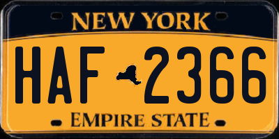 NY license plate HAF2366