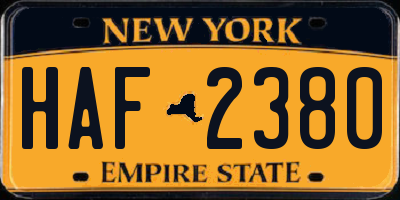 NY license plate HAF2380