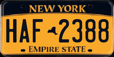 NY license plate HAF2388