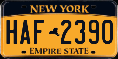 NY license plate HAF2390