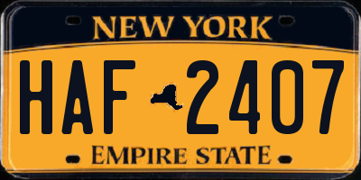 NY license plate HAF2407