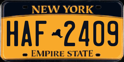 NY license plate HAF2409