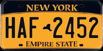 NY license plate HAF2452