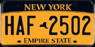 NY license plate HAF2502