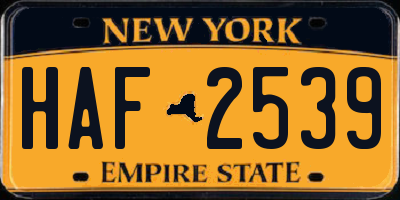 NY license plate HAF2539