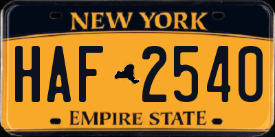 NY license plate HAF2540