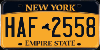 NY license plate HAF2558