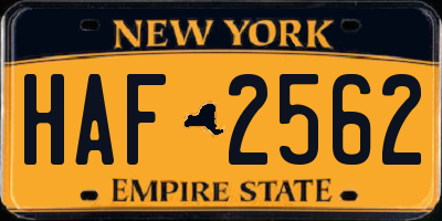 NY license plate HAF2562