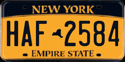 NY license plate HAF2584