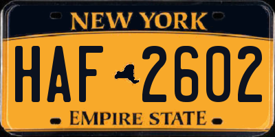 NY license plate HAF2602