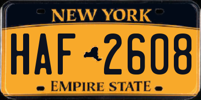 NY license plate HAF2608