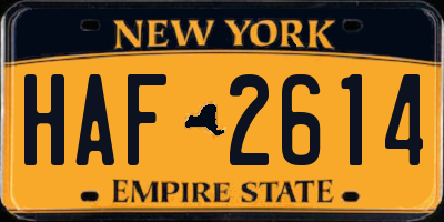 NY license plate HAF2614
