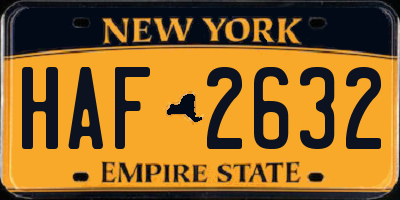 NY license plate HAF2632