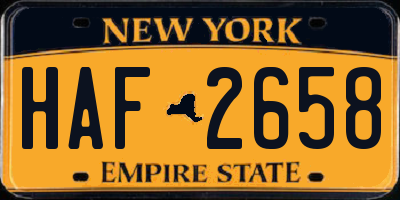 NY license plate HAF2658