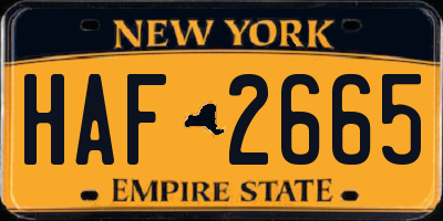 NY license plate HAF2665