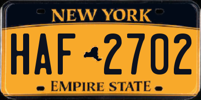 NY license plate HAF2702