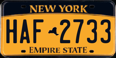NY license plate HAF2733