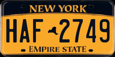 NY license plate HAF2749