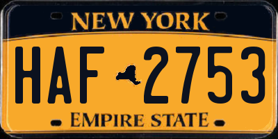 NY license plate HAF2753