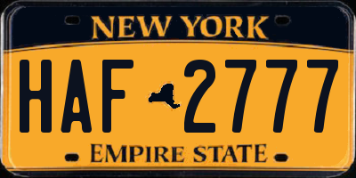 NY license plate HAF2777