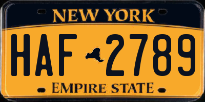 NY license plate HAF2789