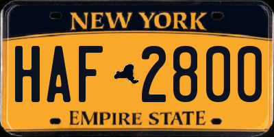 NY license plate HAF2800