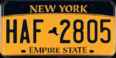 NY license plate HAF2805