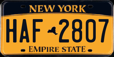 NY license plate HAF2807
