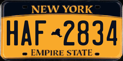 NY license plate HAF2834