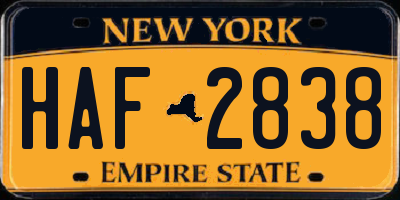 NY license plate HAF2838