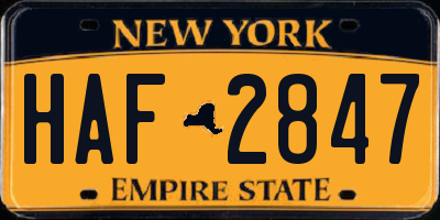 NY license plate HAF2847