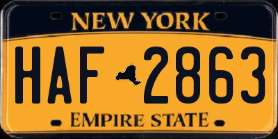 NY license plate HAF2863