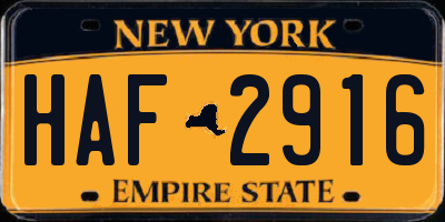 NY license plate HAF2916