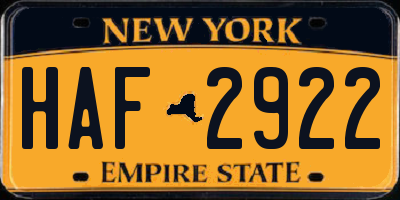 NY license plate HAF2922
