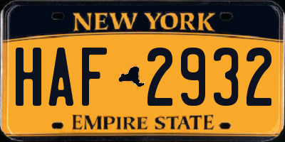 NY license plate HAF2932