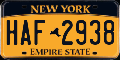 NY license plate HAF2938