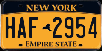 NY license plate HAF2954
