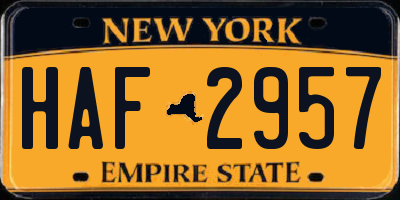 NY license plate HAF2957