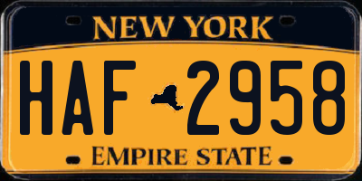 NY license plate HAF2958